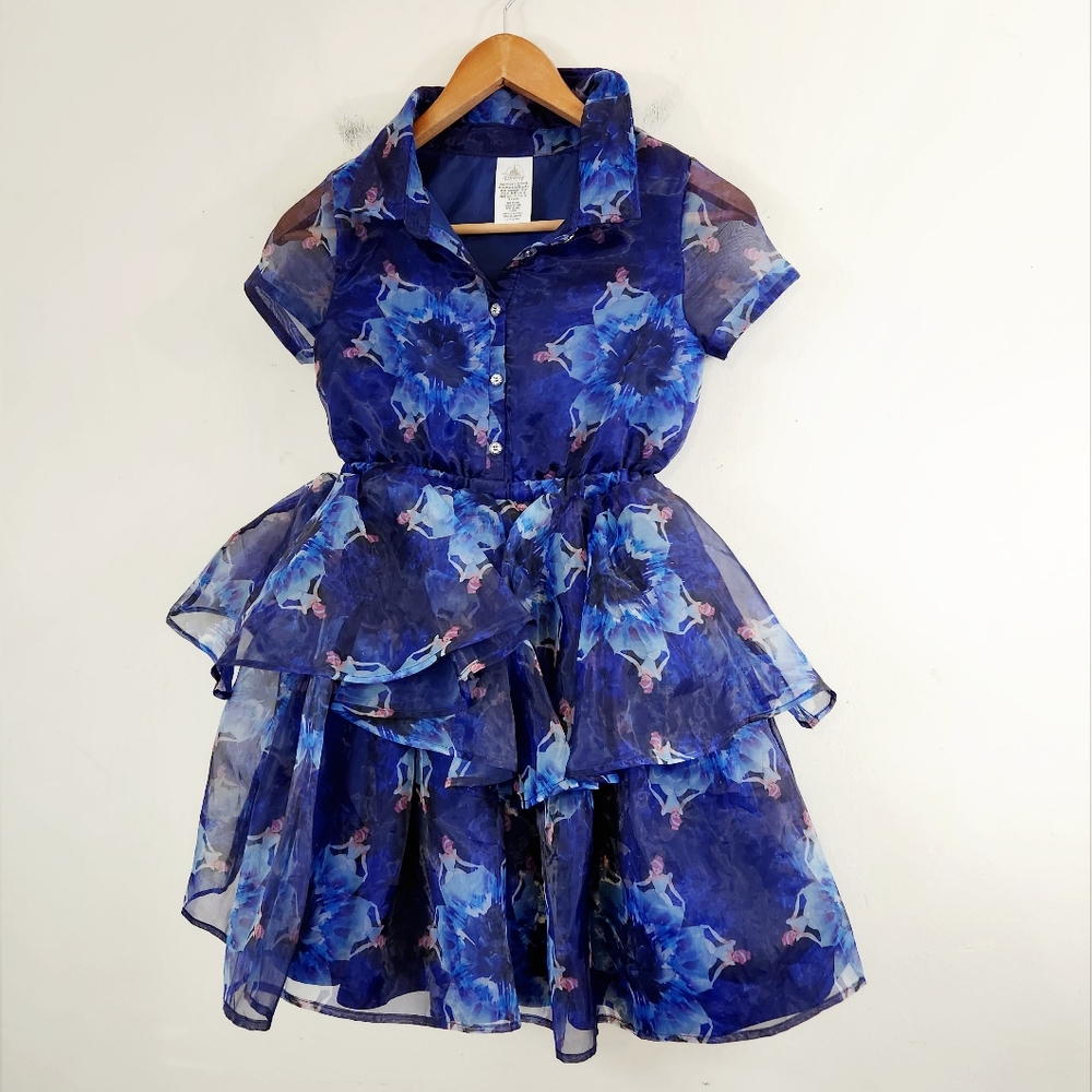 Disney Blue Floral Organza Layered Dress